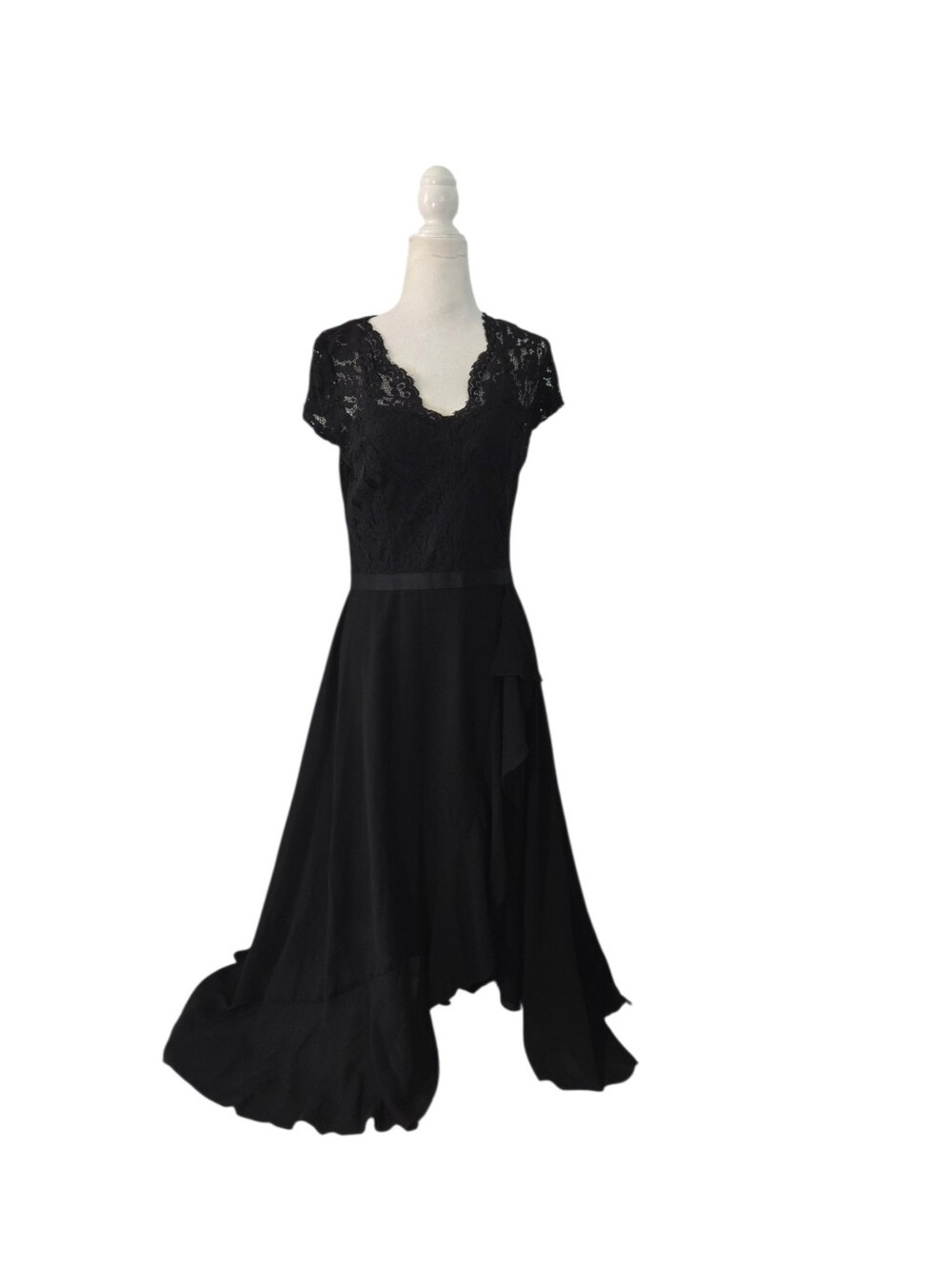 Miusol Elegant Black Lace Cap-Sleeve Maxi Dress Sze XL